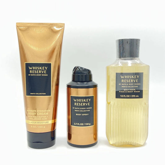 Bath and body works whiskey reserve men's body cream, body spray and shower gel 3-piece bundle