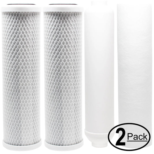 2-pack replacement for filter kit for ami aaa-1006uvu ro system - includes carbon block filters, pp sediment filter & inline filter cartridge - denali pure brand