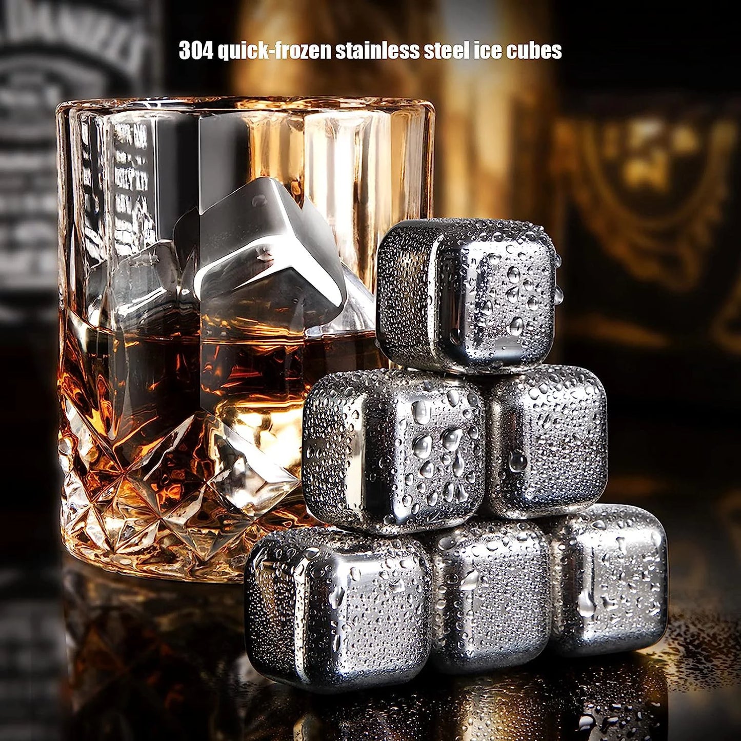 Stainless steel whisky stones metal ice cube reusable chilling rocks cooling for scotch whisky wine gin tonic drinks party men women(size:8 pieces,color:square)