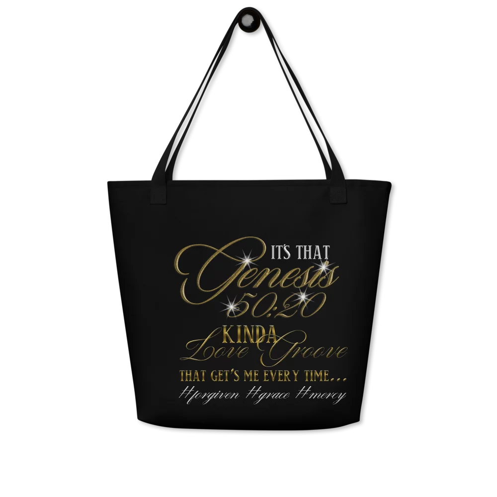 Genesis 50:20 kinda love groove large tote bag