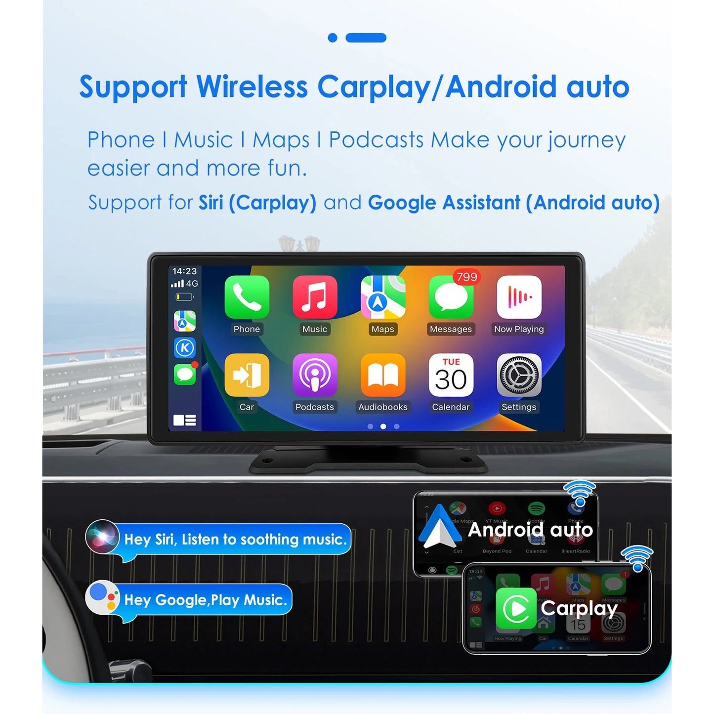 Android auto wireless apple carplay 360° adjustable 10.26 inch touchscreen car radio stereo head unit bluetooth gps navigation player with backup camera