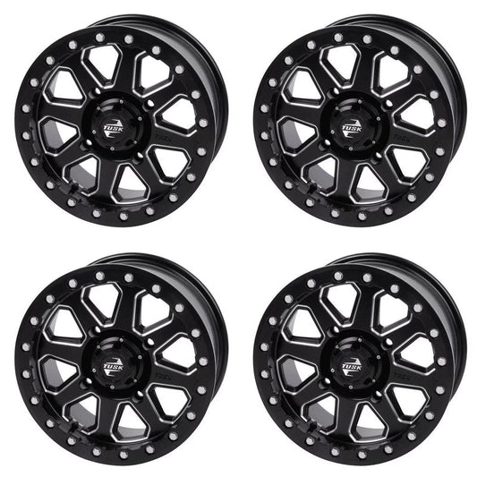 (4 pack) 4/137 tusk uinta beadlock wheel 15x7 4.0 + 3.0 milled/black for can-am defender hd10 pro xt 2020-2023