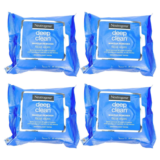 Pack of (4) neutrogena make up remover cleansing facial towelettes refil wipes,25 ct