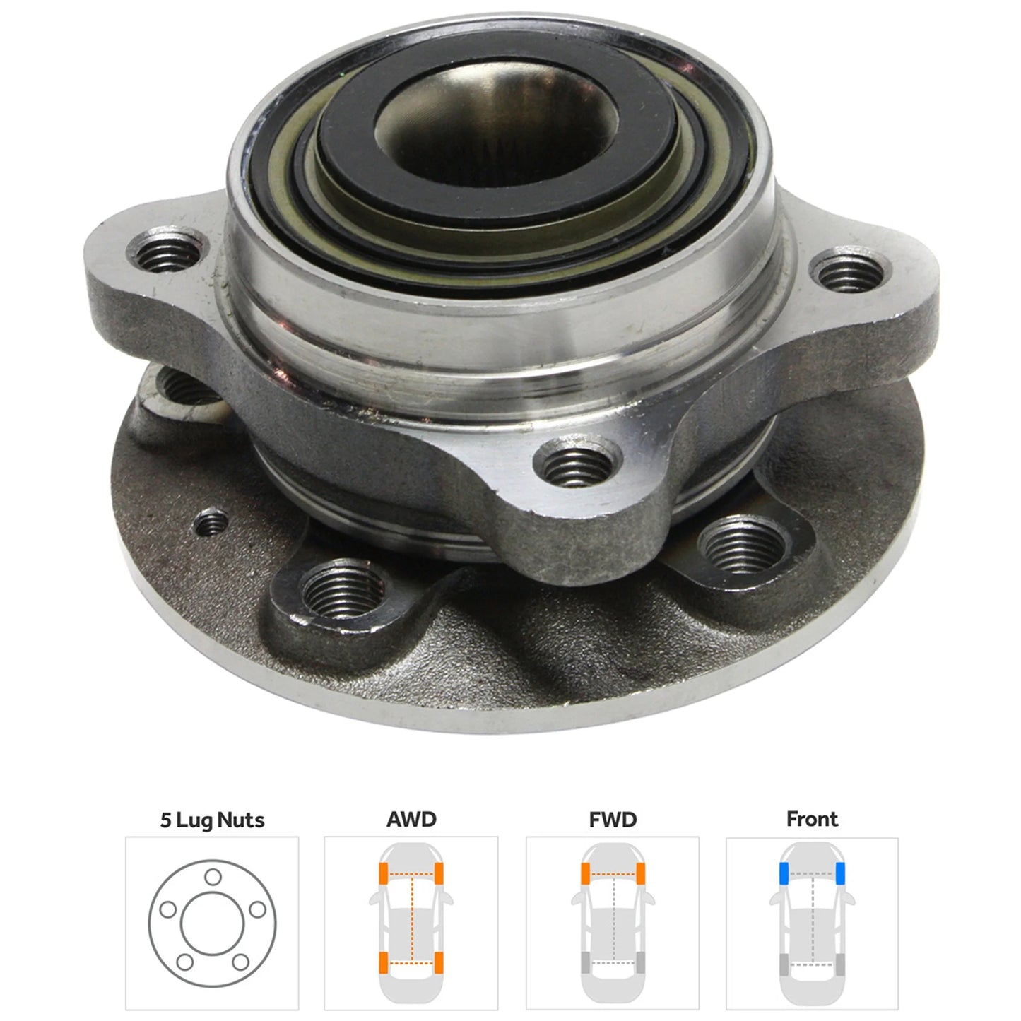 Wheel hub compatible with 2003-2007 volvo xc90 6cyl 5cyl 8cyl 3.2l 2.5l 2.9l 4.4l front, left driver or right passenger bearing included