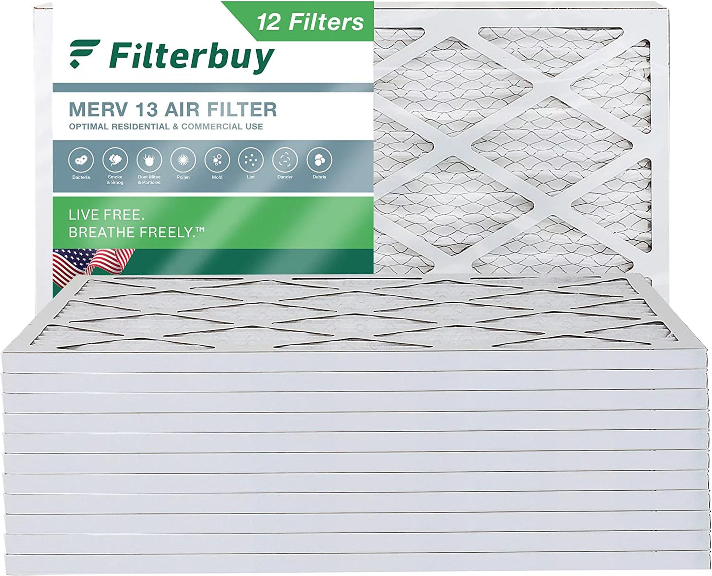 Filterbuy 12x24x1 merv 13 pleated hvac ac furnace air filters (12-pack)