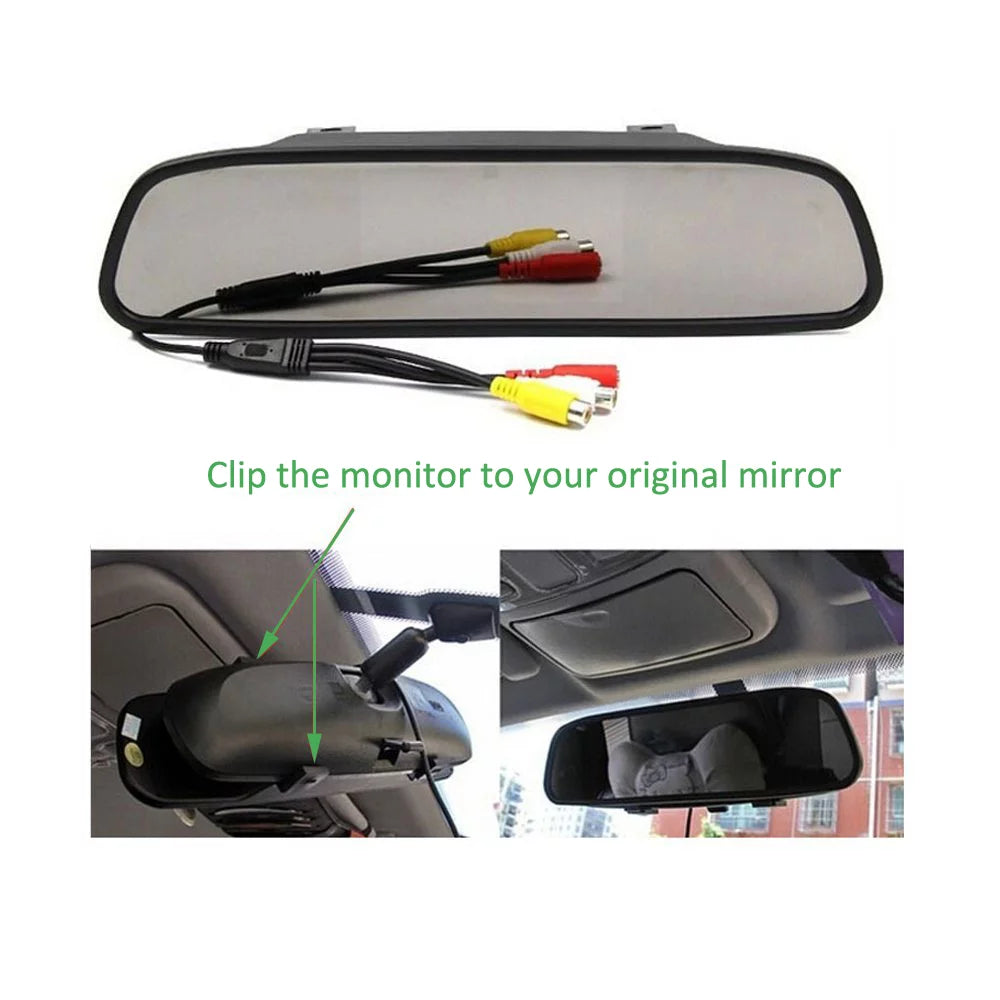 Podofo wireless car backup camera kit 4.3" mirror monitor waterproof license plate vehicle rear view camera with 7 led ir night vision