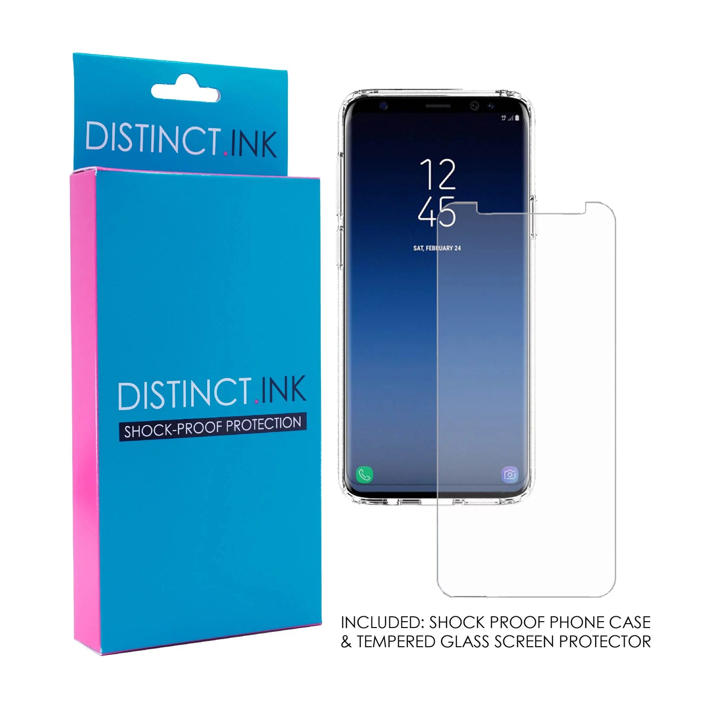 Distinctink clear shockproof hybrid case for samsung galaxy s9+ plus (6.2" screen) - tpu bumper acrylic back tempered glass screen protector - real girls go scuba diving