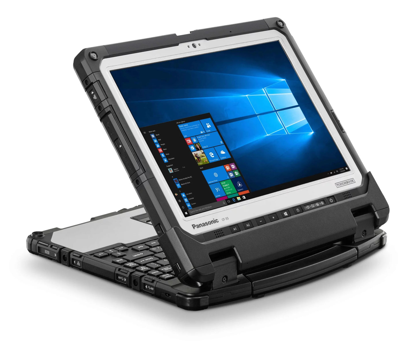 Fully rugged 12" panasonic toughbook cf-33, intel i5-7300u, 256gb ssd, 8gb ram, win11, wifi, bluetooth, serial port, dual-touchscreen, dual-battery, dual-camera, ultra-bright display, 1-yr warranty