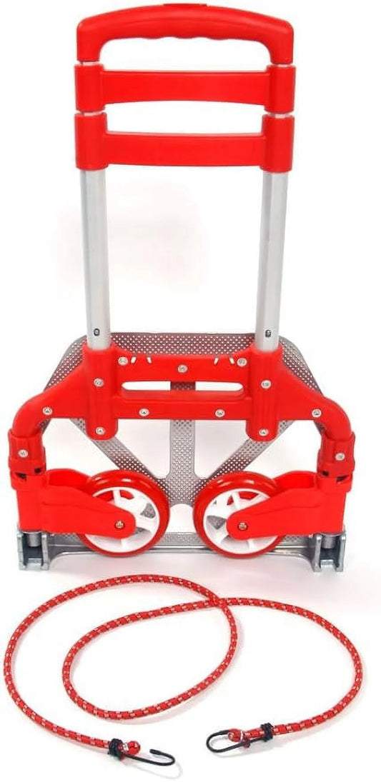 Aluminium portable folding collapsible push truck,hand trolley luggage hand cart and dolly 165.35 lbs (75kg) for home, auto, office,travel use (red)