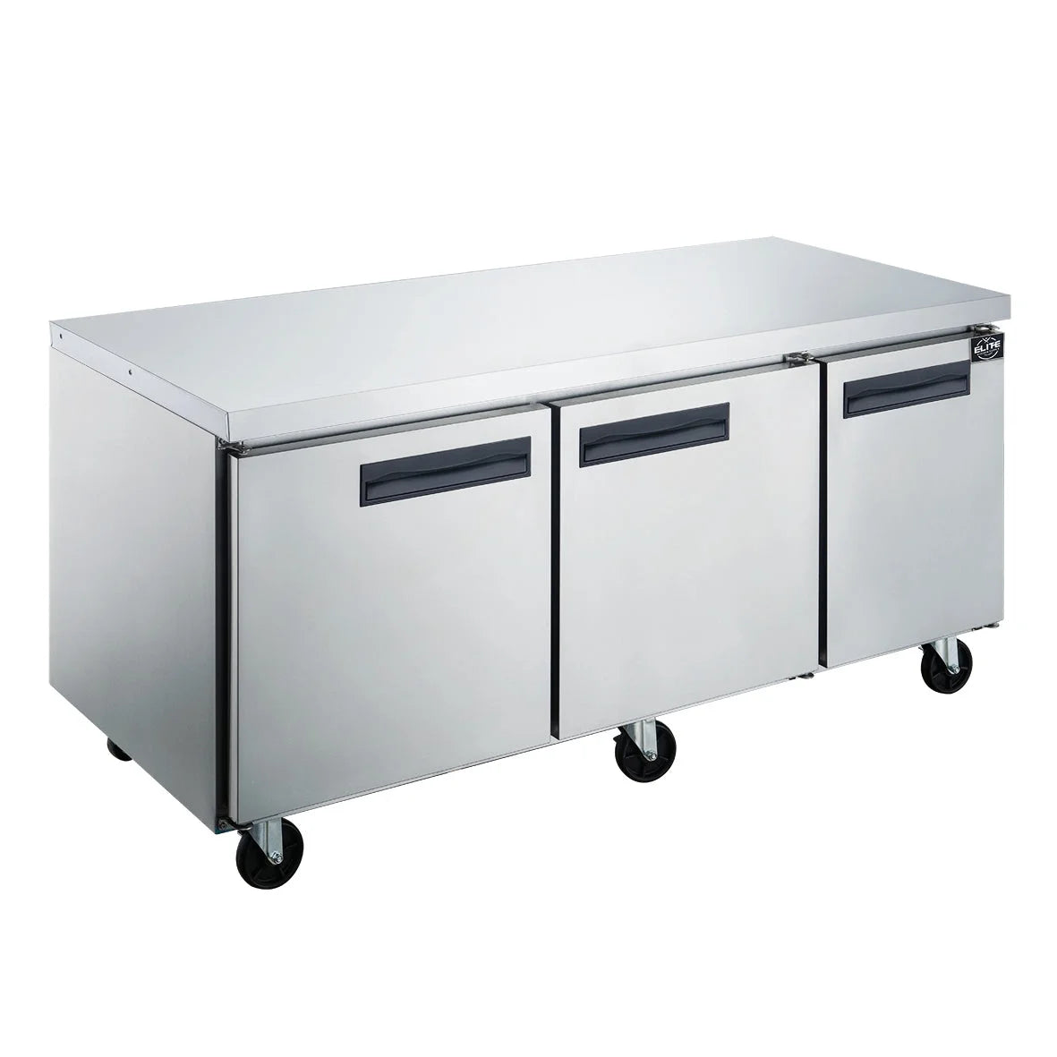 72 in. three door commercial undercounter freezer in stainless steel 18.96 cu. ft.