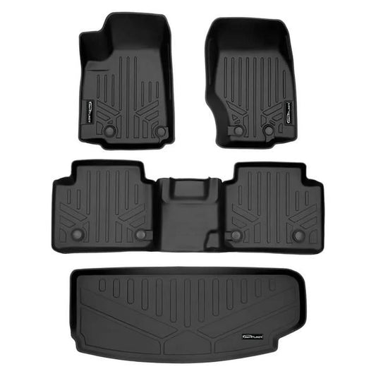 Sa0568-b0568-e0568 all weather custom fit black 2 row & cargo liner behind the 3rd row floor mat liner set for 2021-2023 jeep grand cherokee l, black