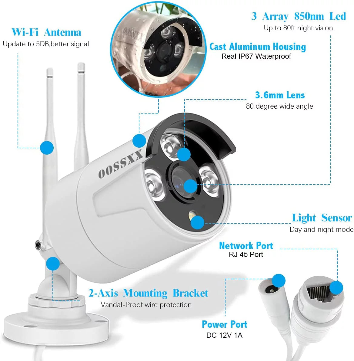 Dual antennas 2k 3.0mp wireless security camera system, surveillance nvr kits without hard drive, 4pcs outdoor wifi security cameras