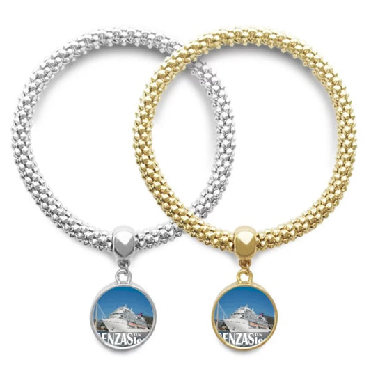 Giant luxury cruise ship poster lover bracelet bangle pendant jewelry couple chain