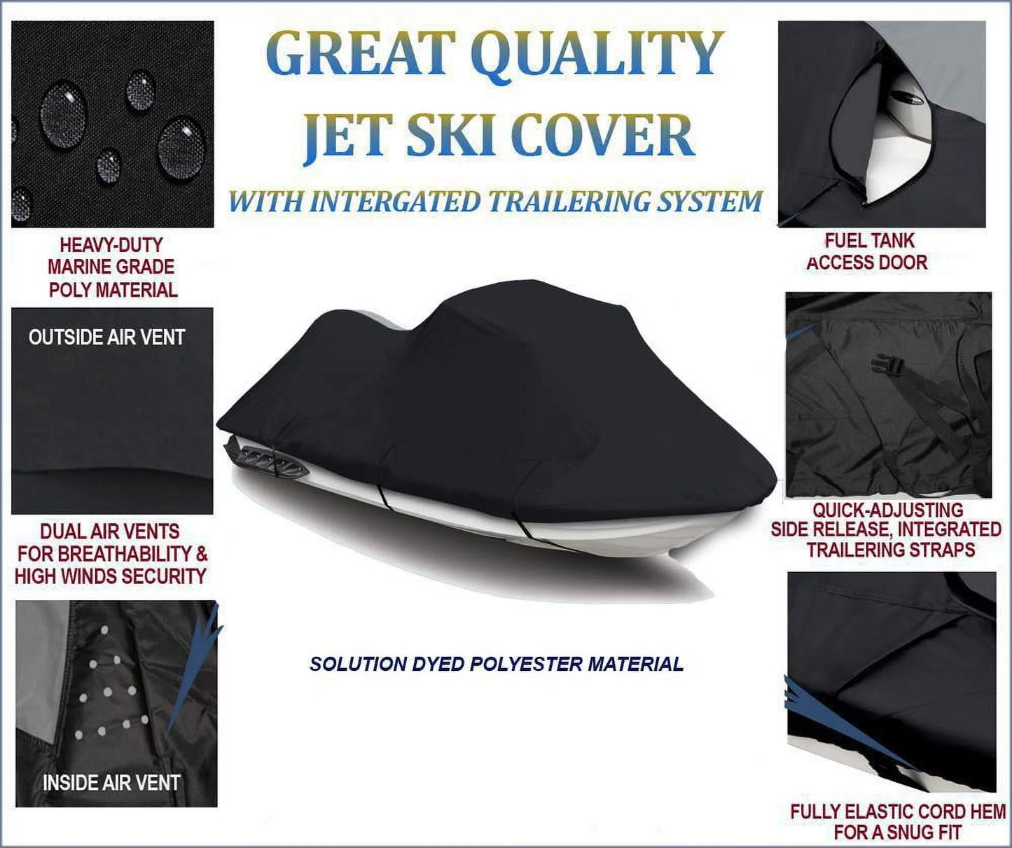 Black pwc 600d jet ski cover compatible for polaris genesis fi 2001