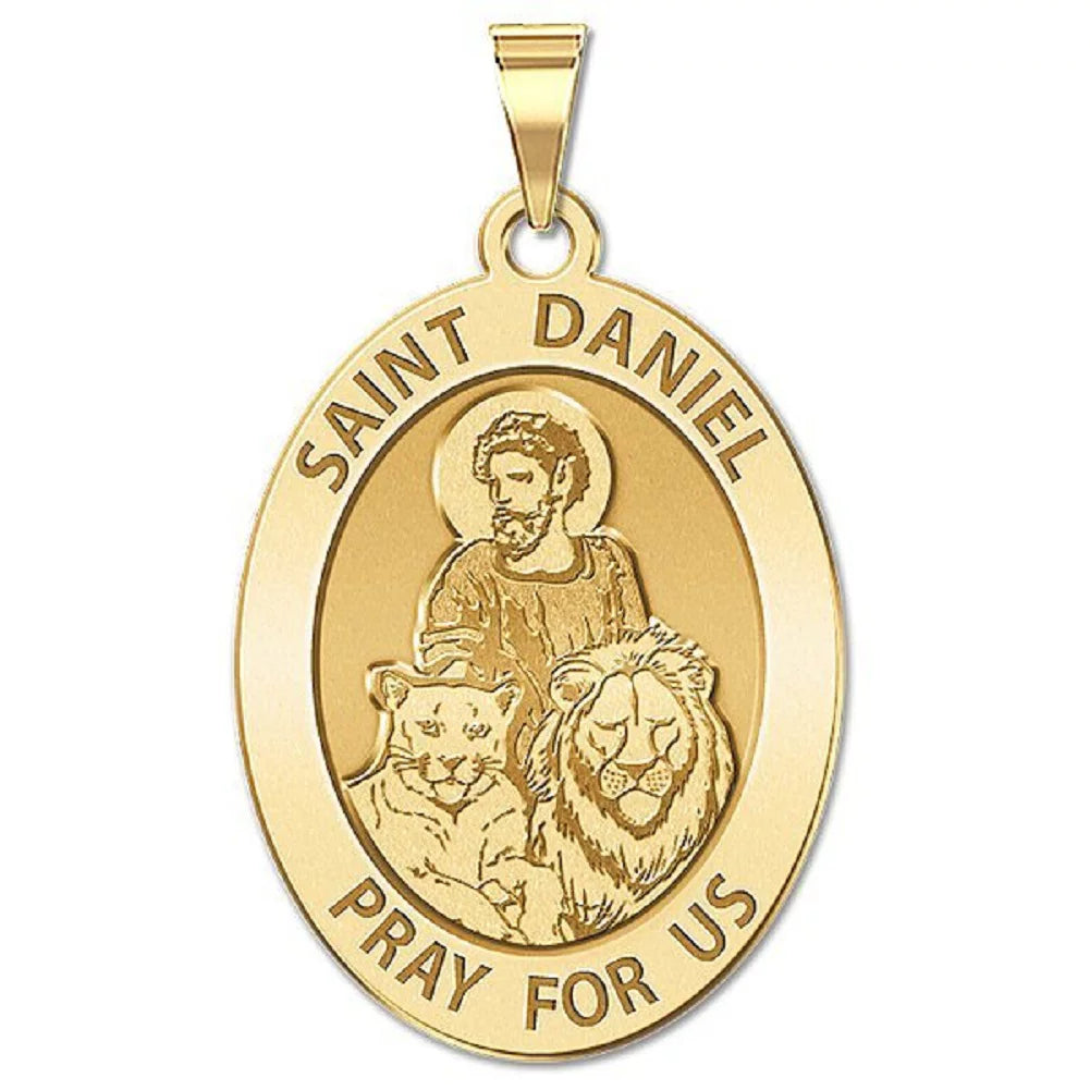 Picturesongold.com saint daniel oval religious medal necklace pendants adult-1/2x2/3 14k yellow gold