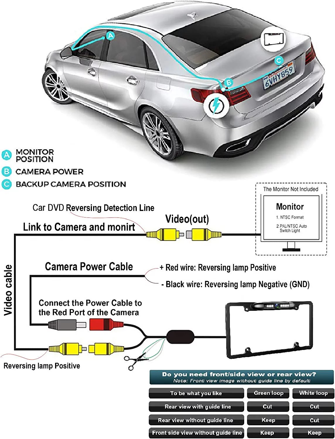 Silver color rear view camera w/ night vision for kenwood ddx26bt ddx-26bt ddx25bt ddx-25bt ddx24bt kw-nt500hdt