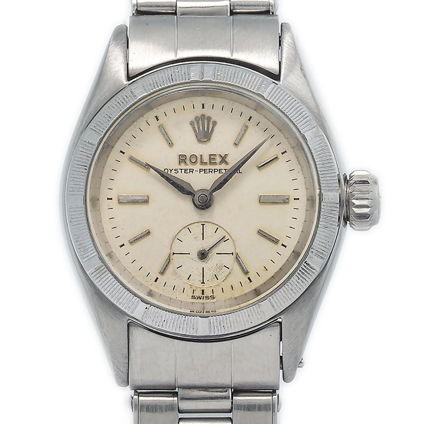 Rolex oyster perpetual rare 6505 vintage rivet stainless silver dial ladies 24mm