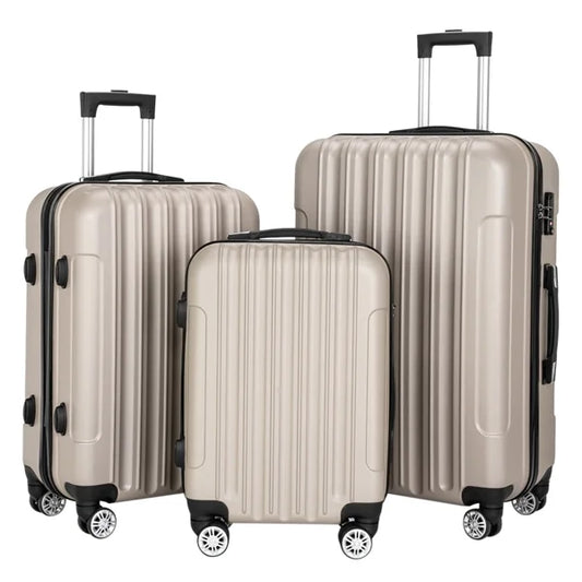 Capri luggage set 3 piece lock spinner wheels luggage carry on suitcase(20/24/28), champagne