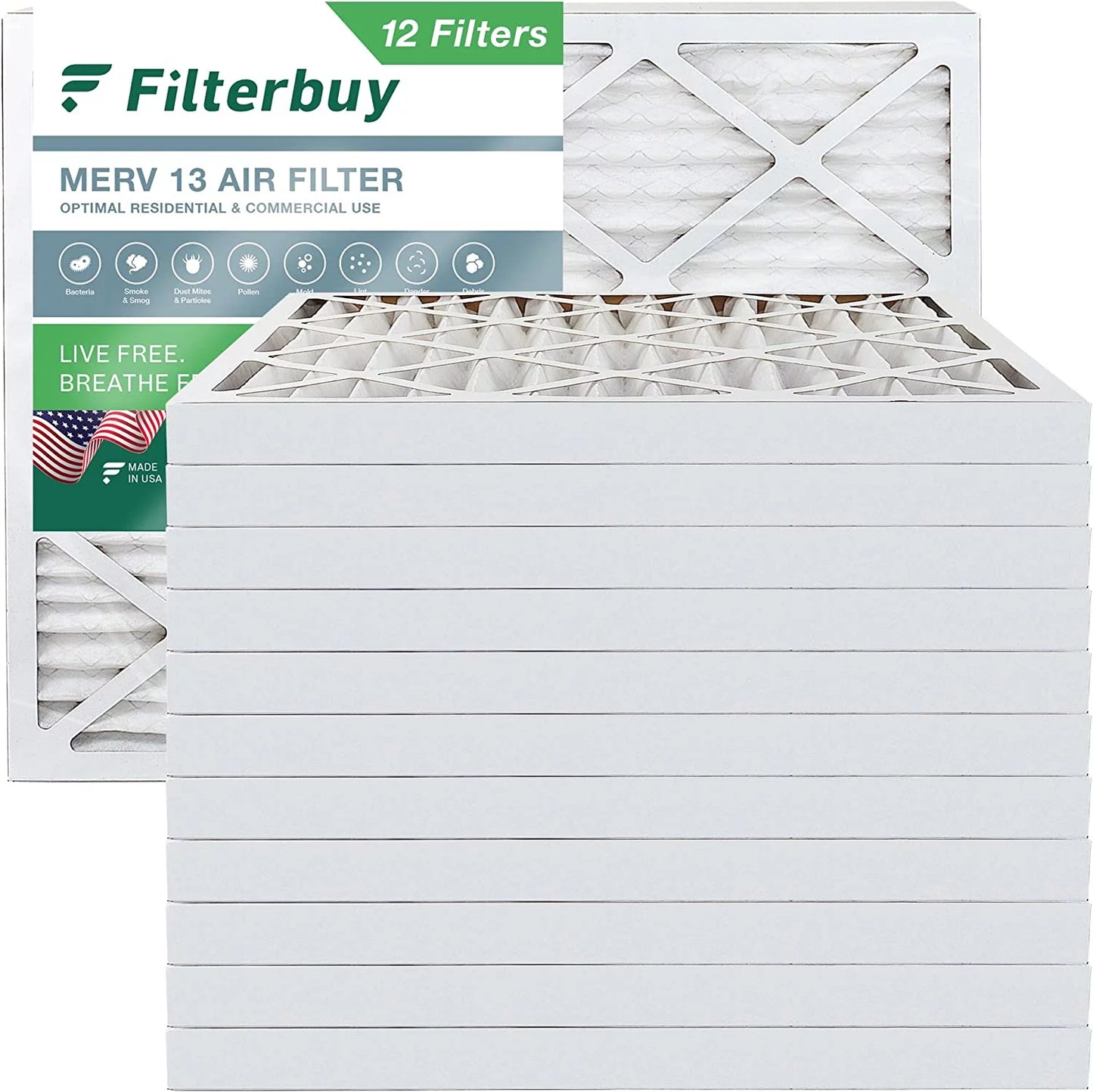 Filterbuy 12x16x2 merv 13 pleated hvac ac furnace air filters (12-pack)