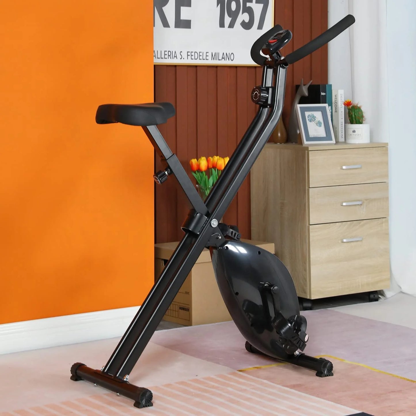 Fdw foldable exercise stationary bike with 8 levels of magnetic resistance indoor recumbent exercise bikes