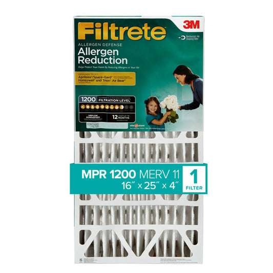 Filtrete 16x25x4 air filter, mpr 1200 merv 11, allergen reduction deep pleat, 1 filter