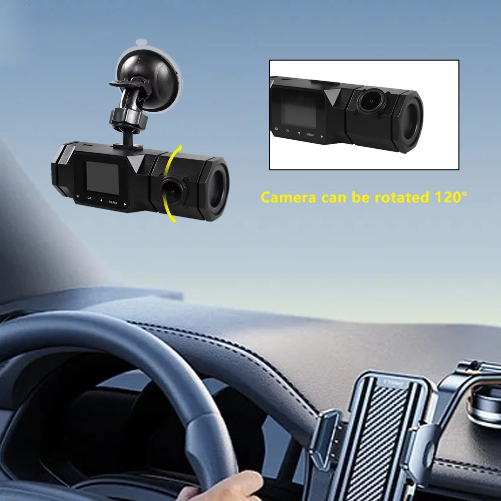 Soatuto dual dash cam 1080p front and cabin car dashboard camera with ir night vision, 2 channel driving recorder motion detection, parking monitoring, accident locked, loop recording, 1.5in ips