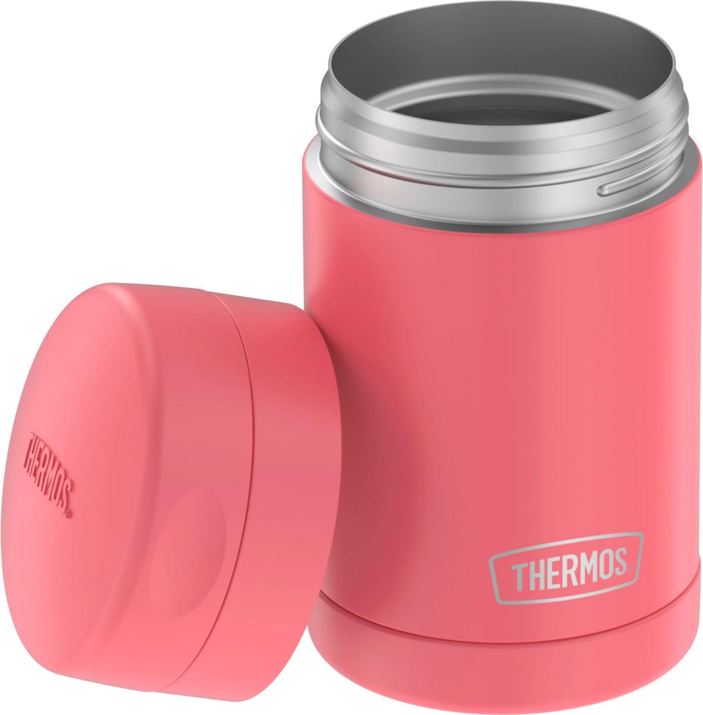 Thermos vacuum insulated food jar with folding spoon, coral, 16 ounce