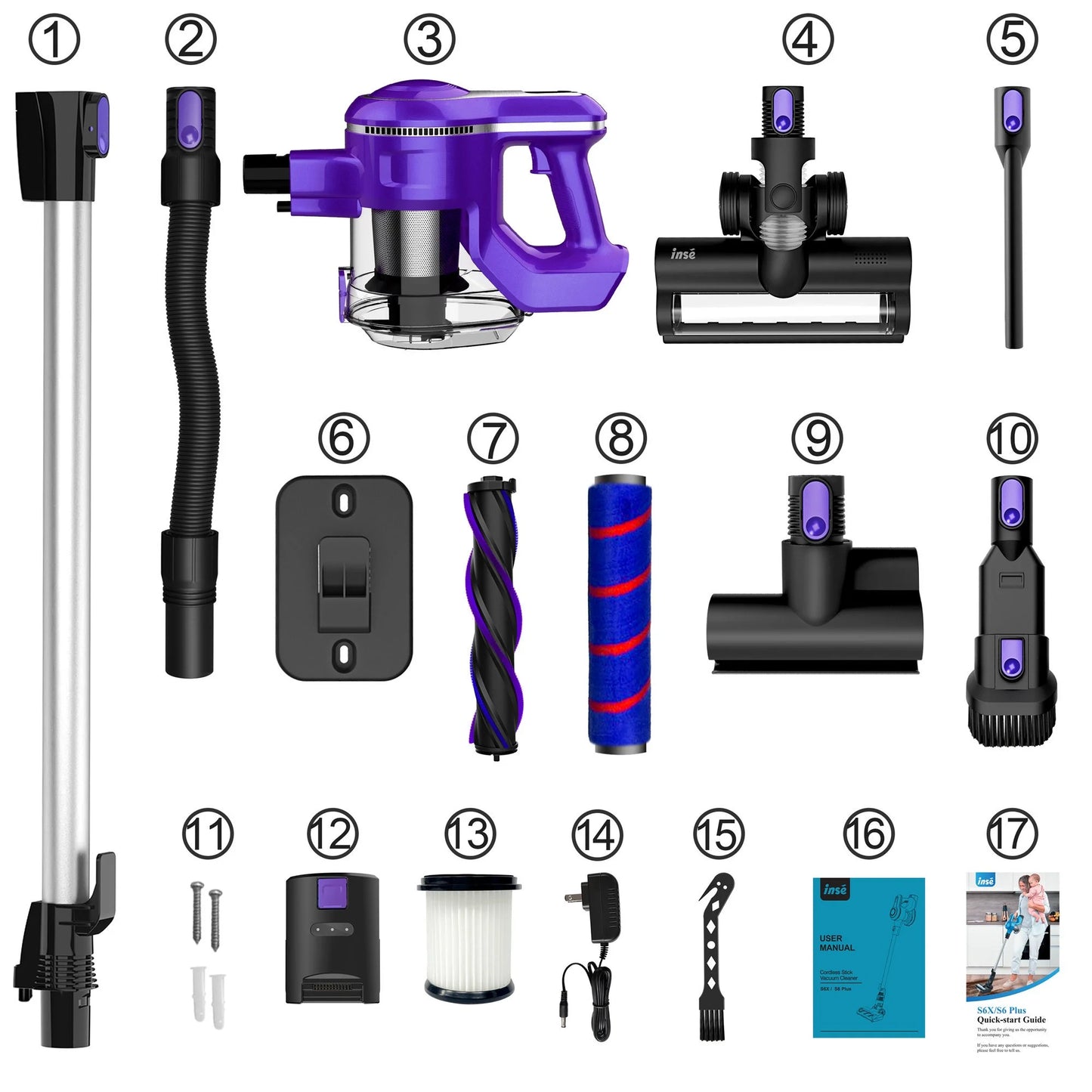 Cordless vacuum cleaner,10-in-1 lightweight handheld,23kpa 250w brushless motor stick vacuum,up to 45 mins runtime 2500mah rechargeable battery for carpet hard floor pet hair - purple