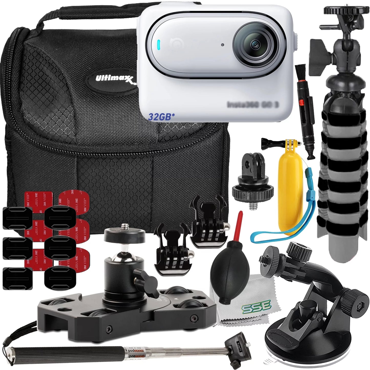 Ultimaxx advanced insta360 go 3 action camera bundle (32gb) - includes: 1/4” screw adapter for action cam mounts, mini metal dolly & more (25pc bundle)