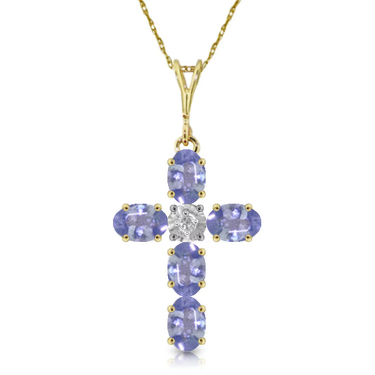 1.75 ctw 14k solid gold cross necklace natural diamond tanzanite