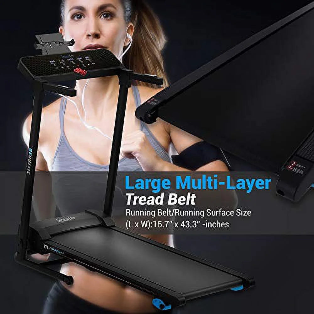 Serenelife smart digital folding treadmill - electric foldable exercise fitness machine, black