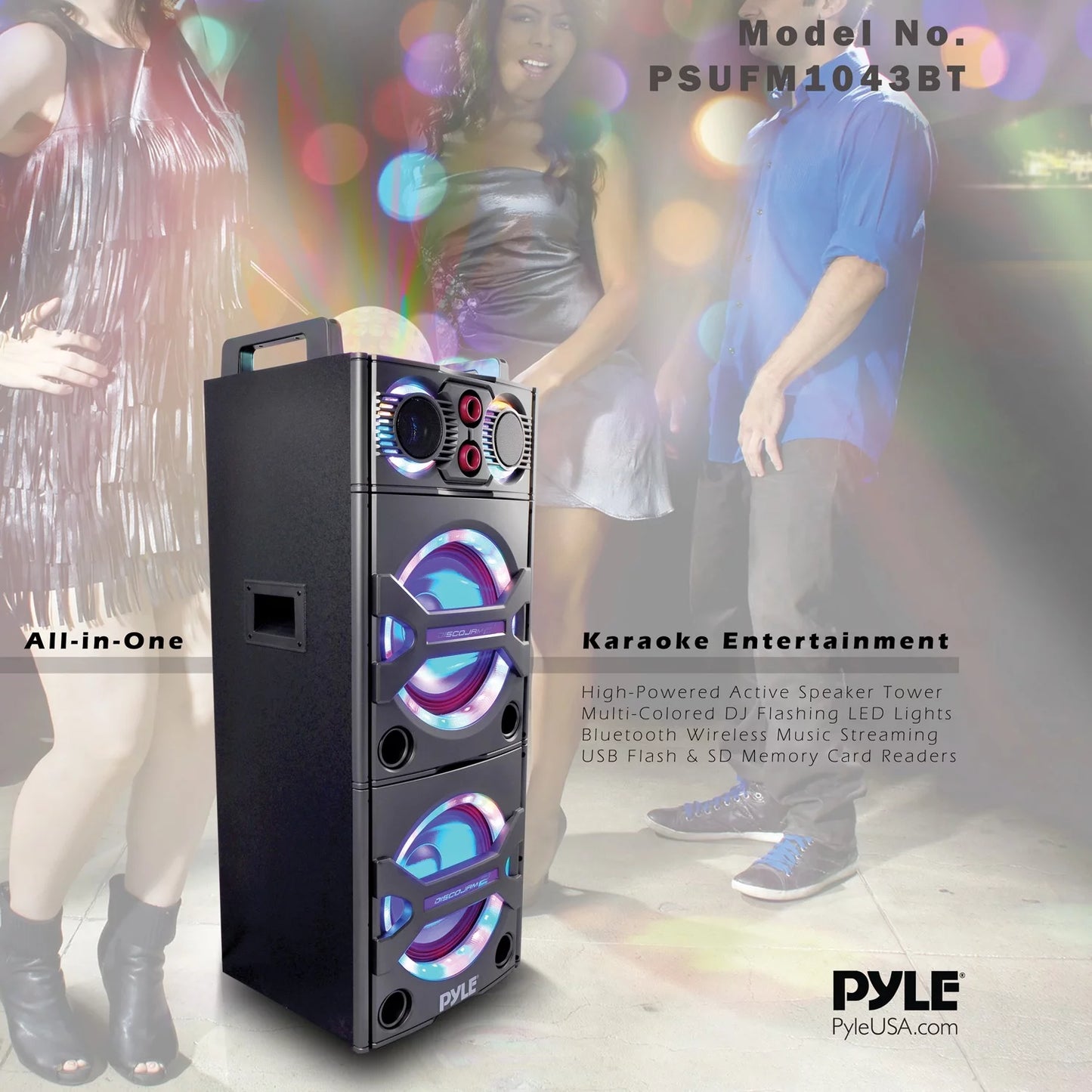 Pyle psufm1043bt portable bluetooth speaker system with flashing party lights