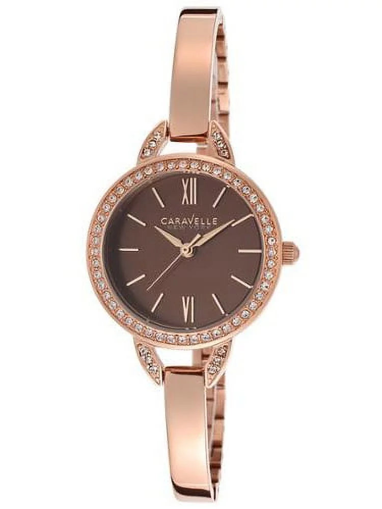 Caravelle ny women's new york brown dial rose gold tone ion plated stainless steel movement: quartz