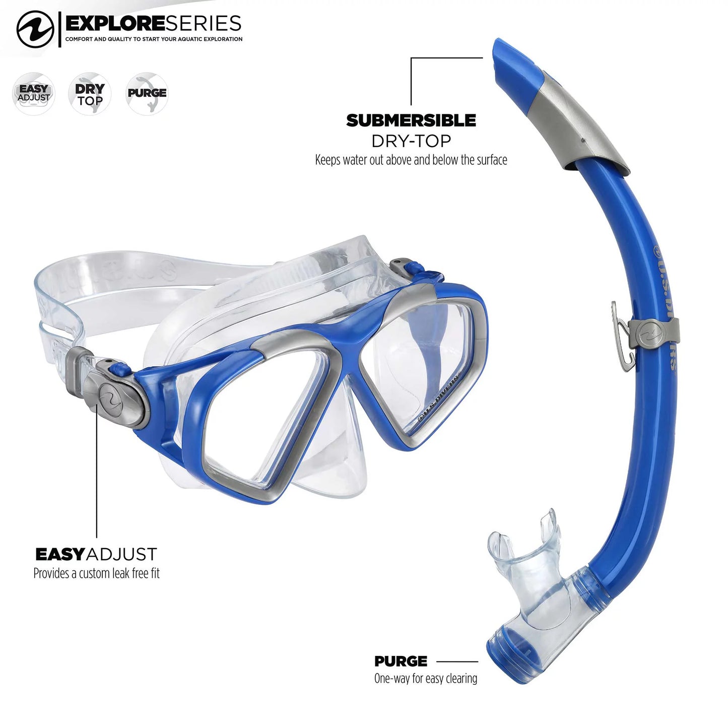 U.s. divers cozumel snorkel combo, blue