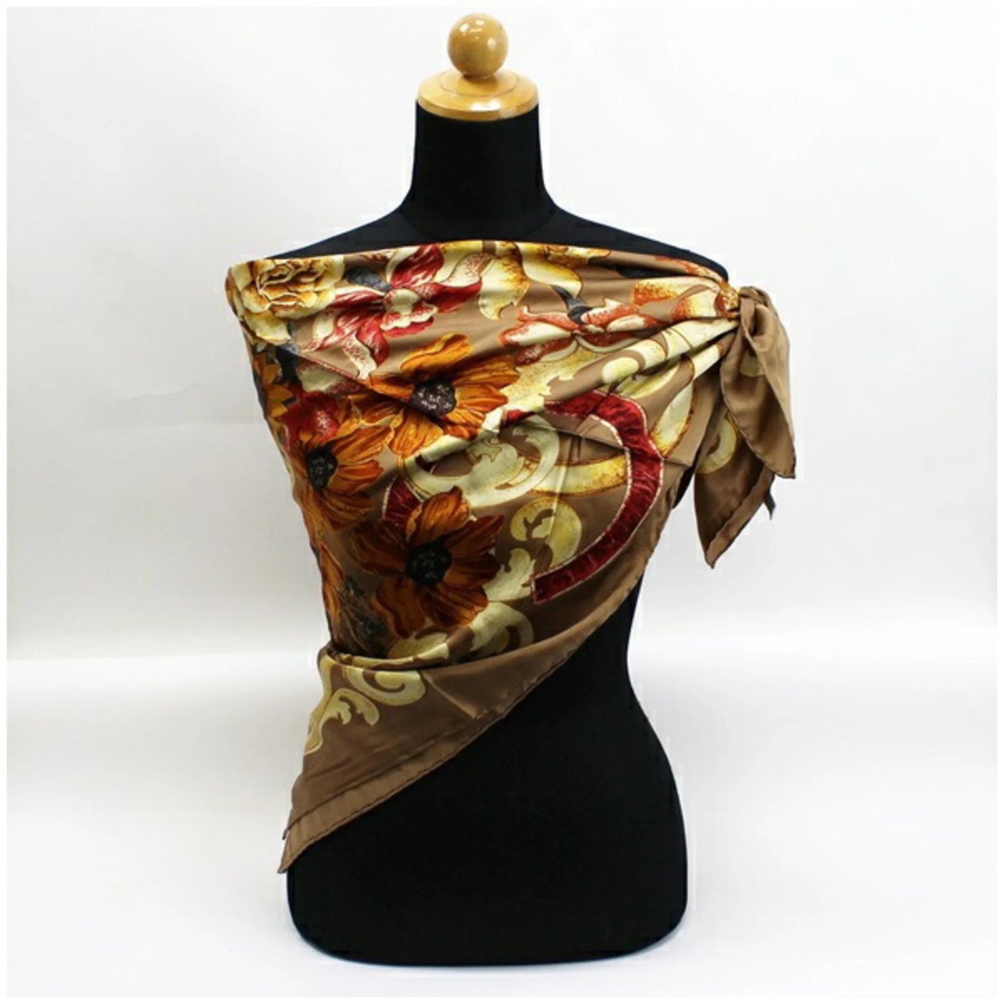 Pre-owned chanel silk scarf muffler coco mark sunflower. bird. brown chanel ladies (new)