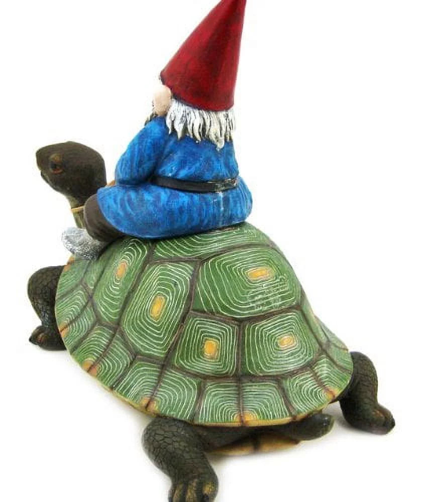 Private label large garden gnome riding turtle statue patio pool