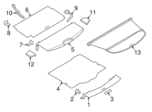 Genuine nissan rogue side cover luggage floor right oe (2015-2020) 849b65ha0b