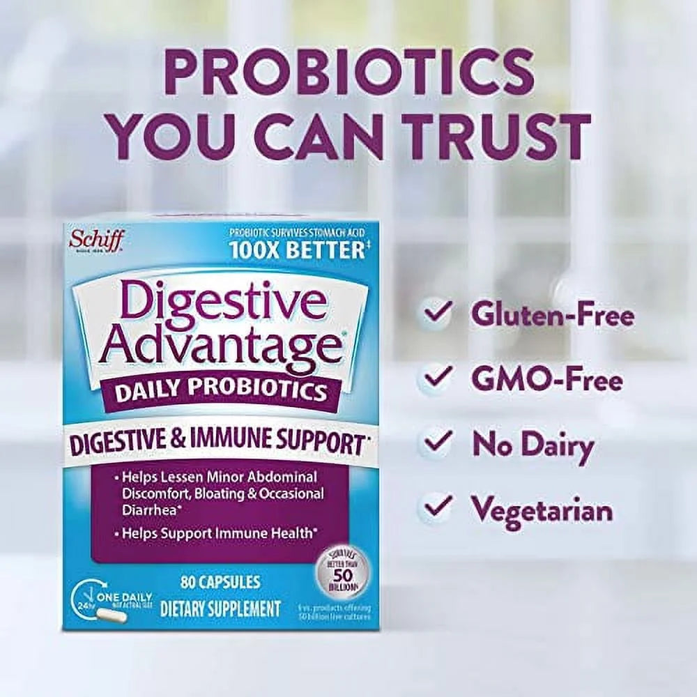 Daily probiotic capsules for digestive health & gut health, digestive advantage probiotics for men and women (80 count original packaging)