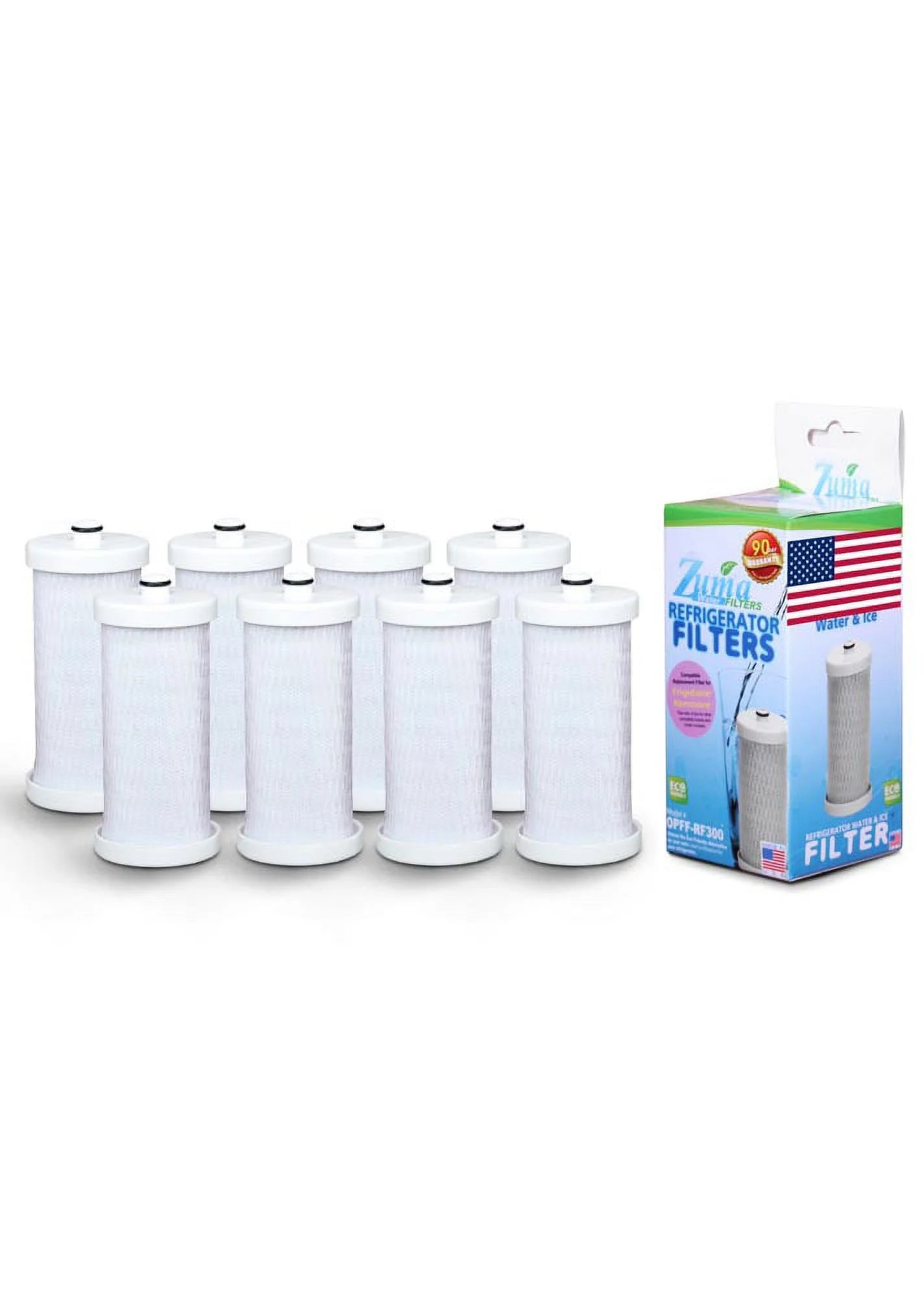 Zuma brand , water and ice filter , model # opff-rf300 , compatible with frigidaire® ngrg-2000 - 8 pack - made in u.s.a.