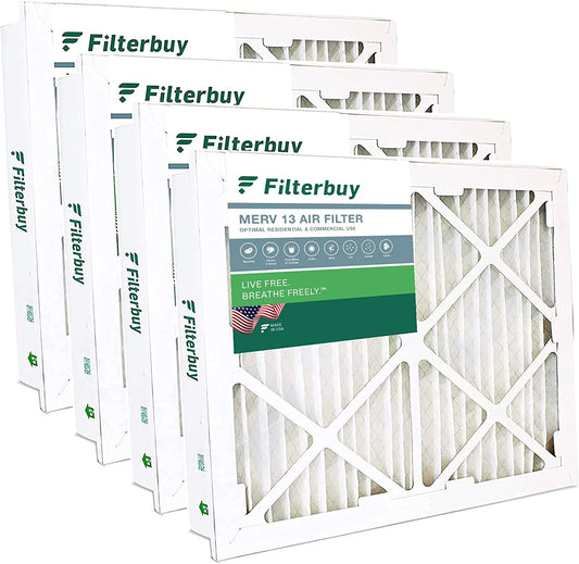 Filterbuy 16x25x5 merv 13 pleated hvac ac furnace air filters for honeywell return grille (4-pack)