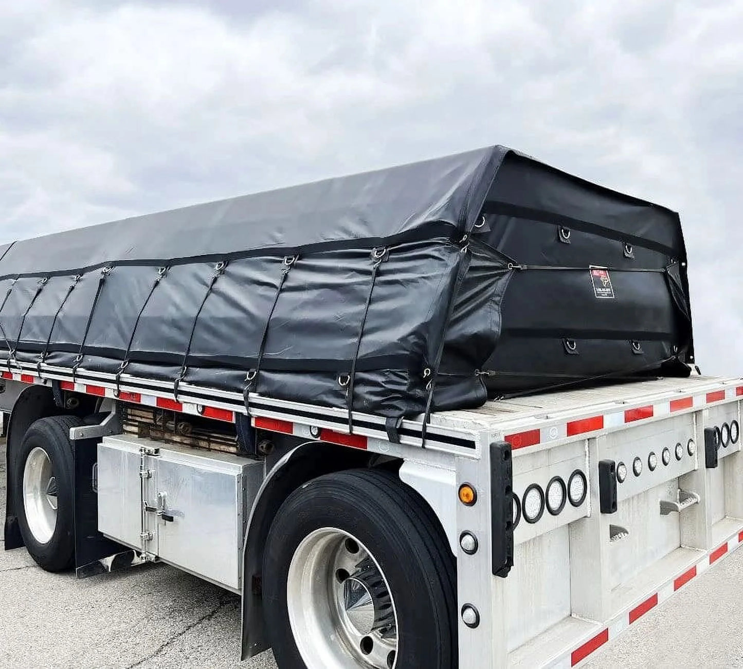 24' x 18' black steel tarp for heavy duty truck cargo - 14 oz vinly lightweight flatbed tarps with 8' drop - waterproof tarp for trailers to protect cargo from wind, rain, snow and sun