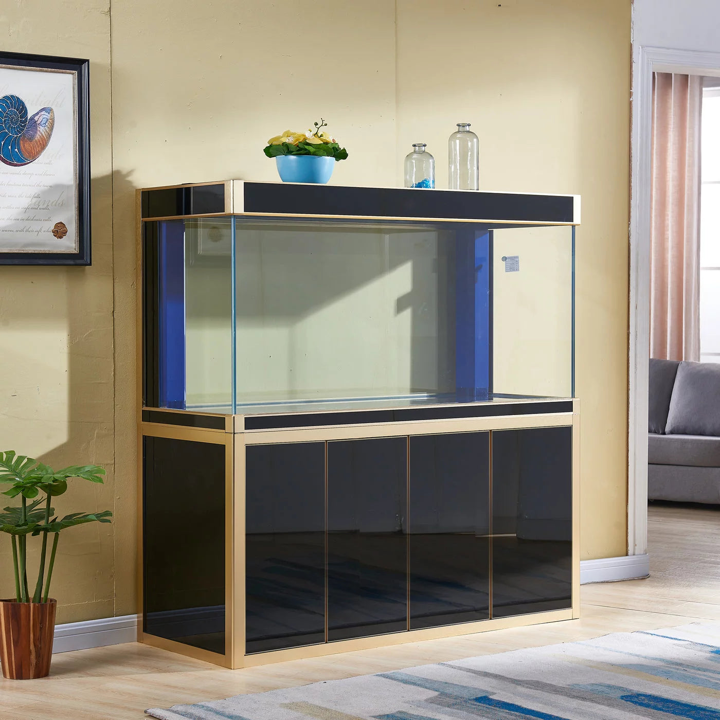 Aqua dream 250 gallon tempered glass all-in-one aquarium black and gold