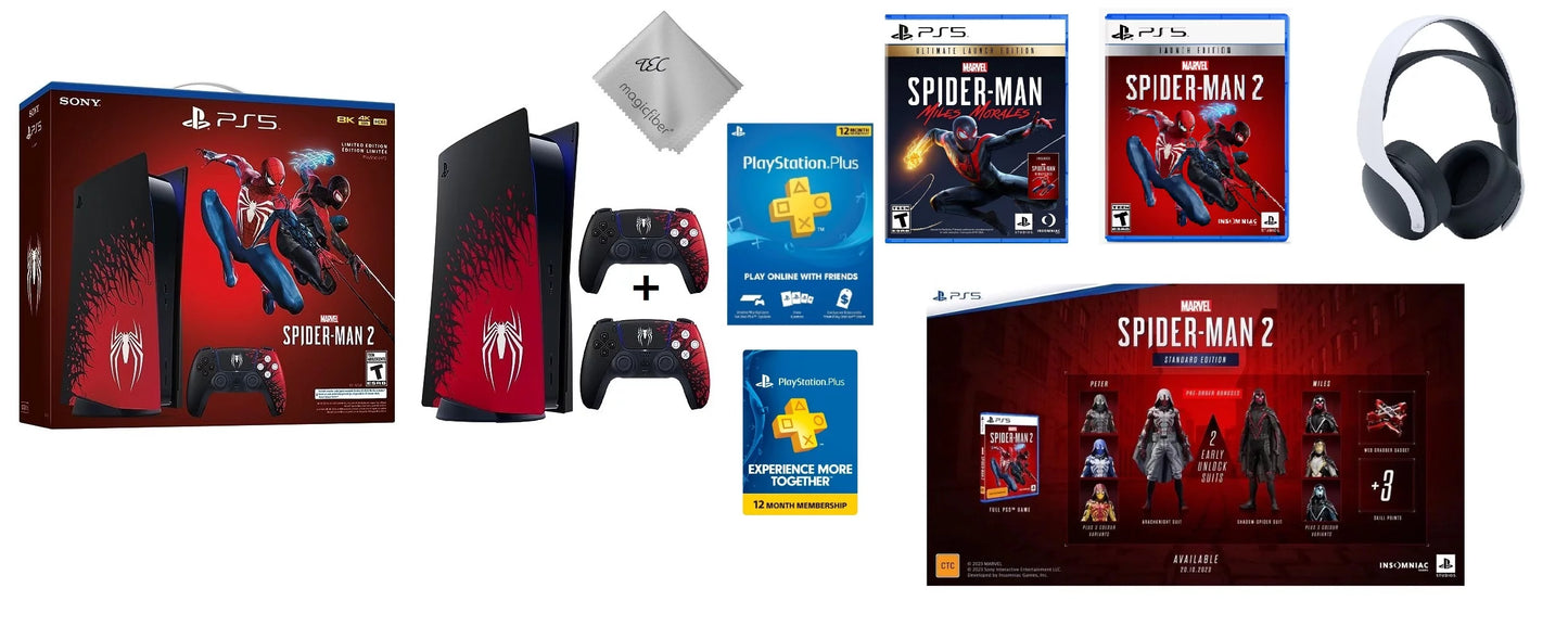 Tec sony playstation_ps5 gaming console(disc) with marvel’s spider-man 2 bundle - white edition