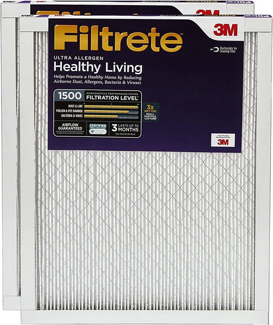 Filtrete 16x24x1 air filter, mpr 1500, merv 12, healthy living ultra-allergen 3-month pleated 1-inch air filters, 2 filters