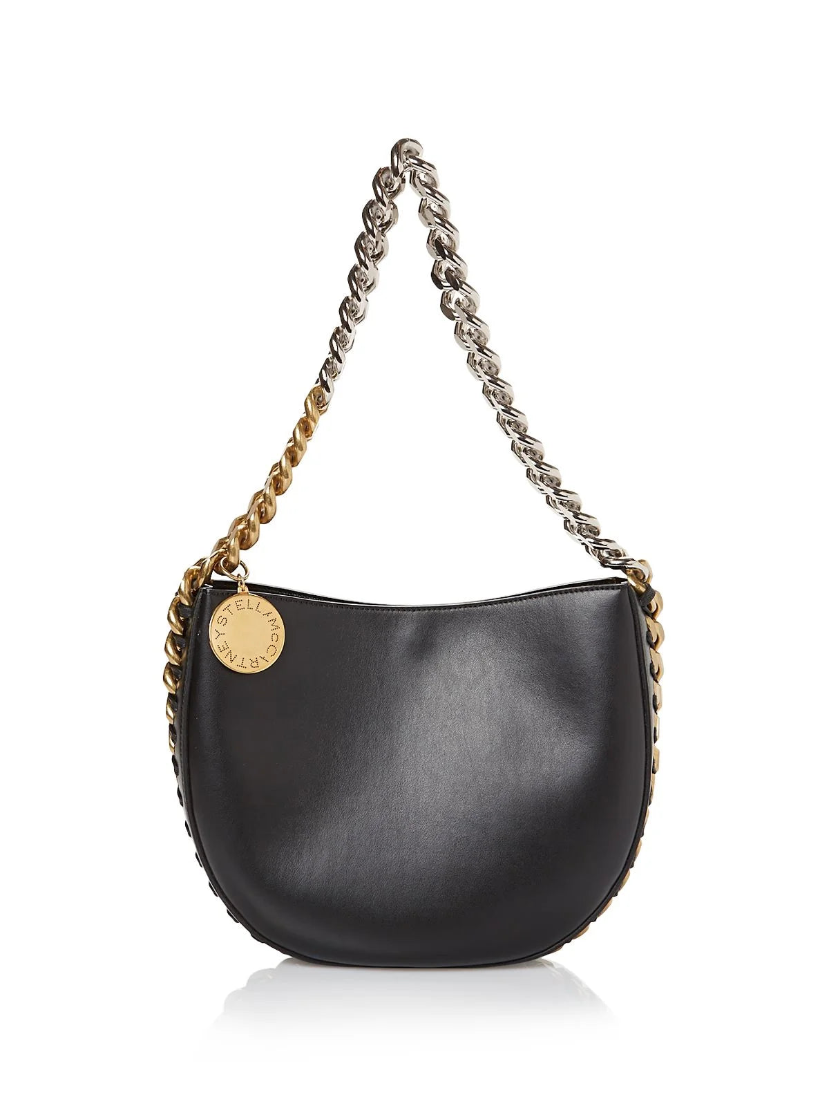 Stellamccartney women's black solid faux leather chain detail chain strap shoulder bag