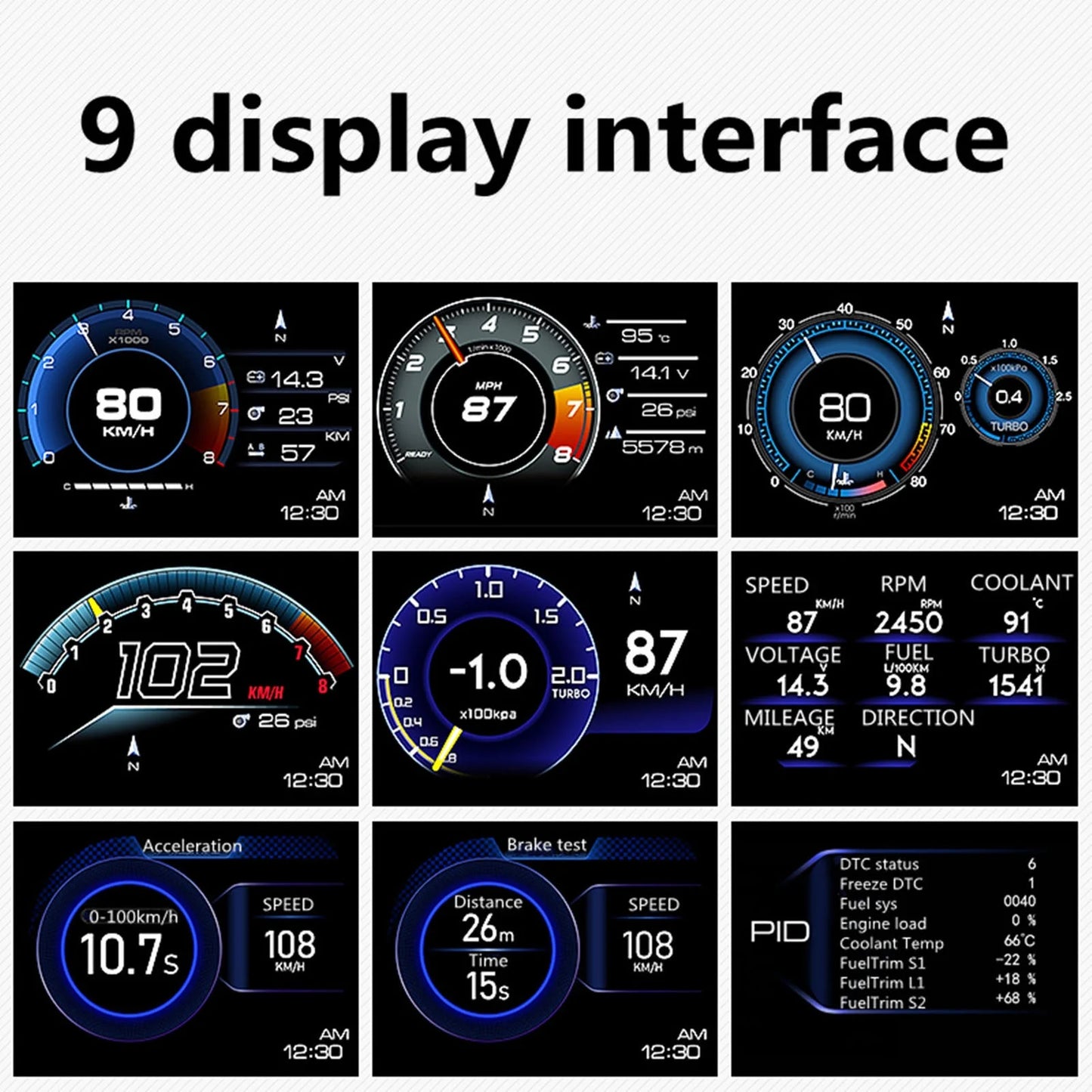 Car hud display, obdⅱ+gps smart gauge high definition speedometer car diagnostic tool obd fault code elimination safe driving computer overspeed fault alarm for all vehicles