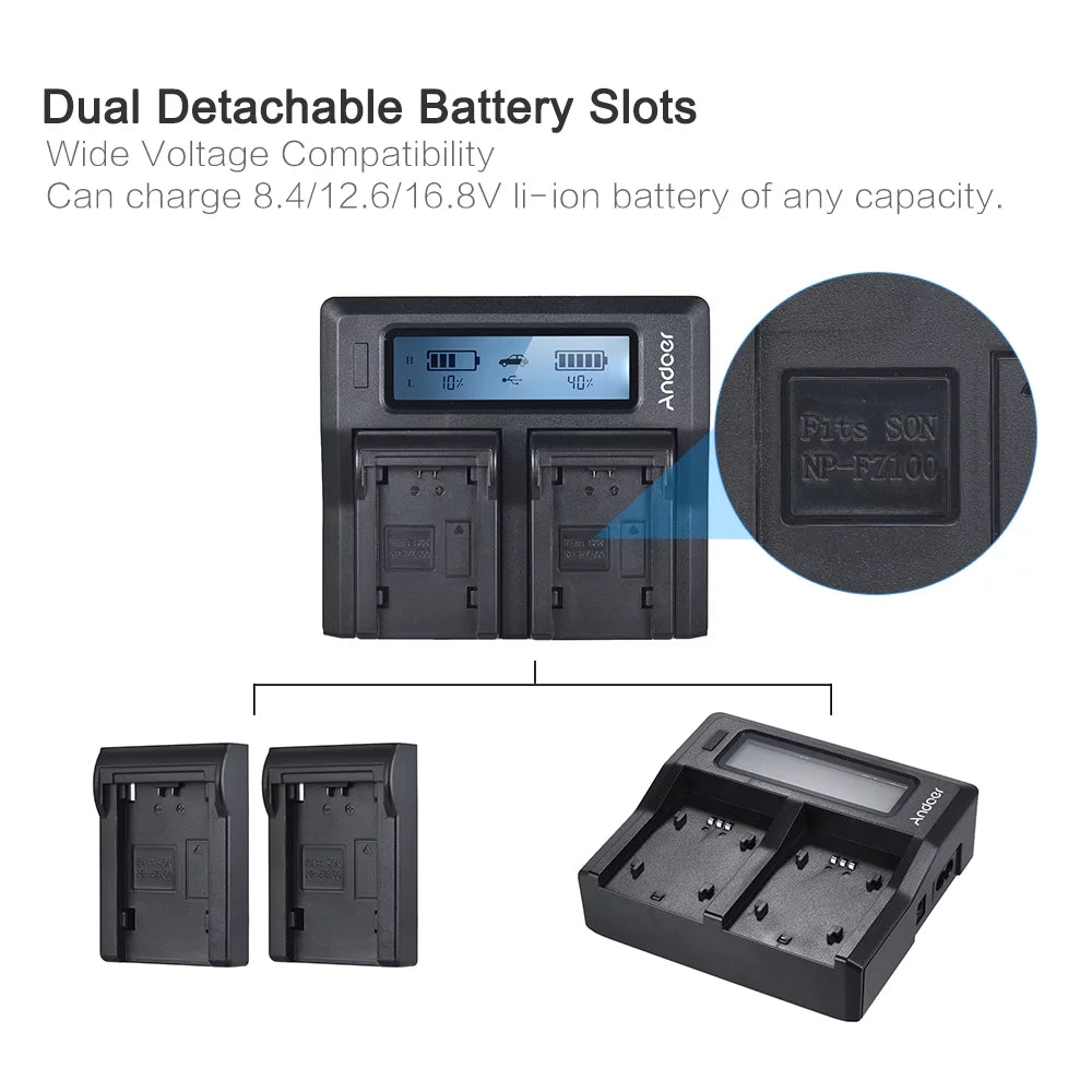 Suzicca np-fz100 dual channel lcd battery replacement for sony a7iii a9 a7riii a7siii