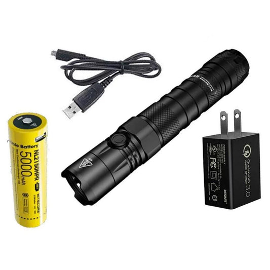 Nitecore new p12 version led flashlight - 1200 lumens w/nl2150hpr battery, usb cord,  and  3amp wall adapter