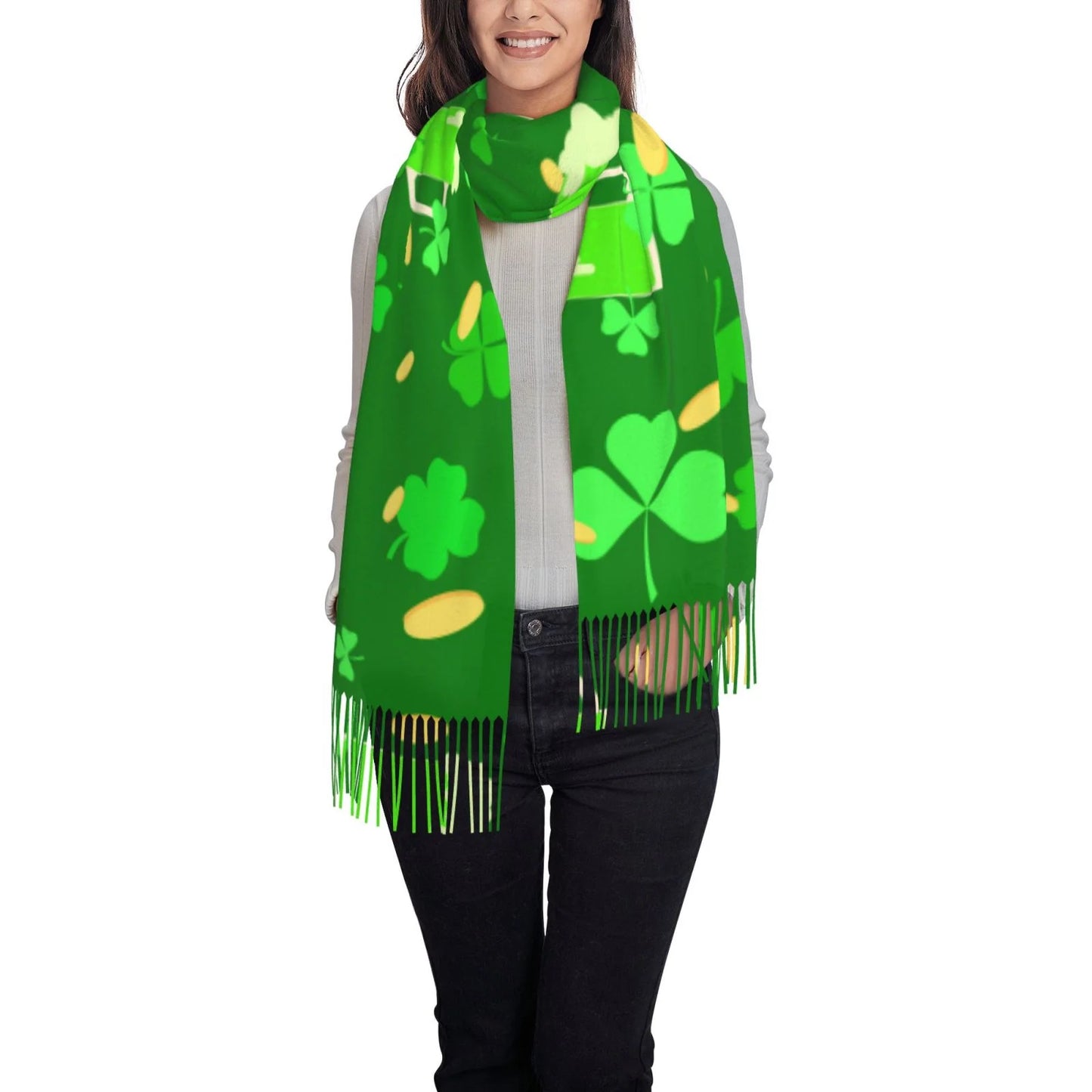 Bingfone soft cashmere feel scarf for women elegant art print winter warm scarves large shawl wrap gifts- st patrick's day2