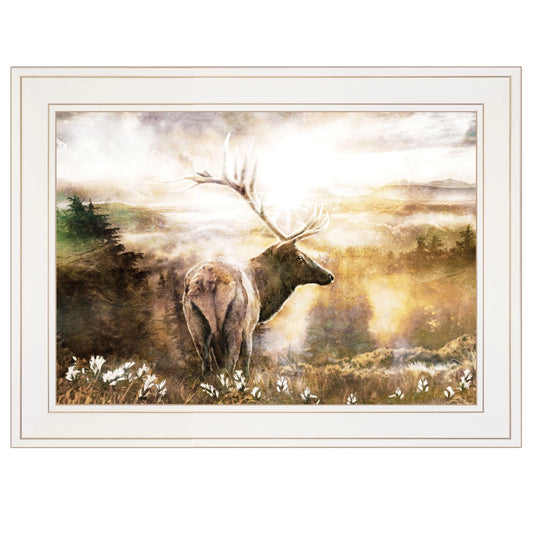 "heading home-elk" by bluebird barn, ready to hang framed print, white frame